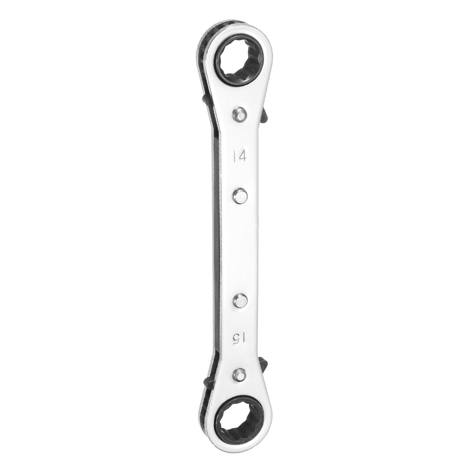 Chiave a cricchetto Reversibile a Doppia estremità 14 mm x 15 mm in Acciaio CR-V, Rotazione a 180 Gradi, metrica, Doppia Testa, 12 Punte, 24 Denti, Regolabile, Grigia