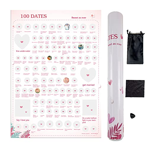 Image of NTZS 100 Dates Scratch Off Poster - Engagement Gifts for Her, Date Night, Anniversary for Couples, Birthday Gifts for Women, Wedding Gifts(16.5 inch x 23.4 inch Pink Christmas Festival Gift