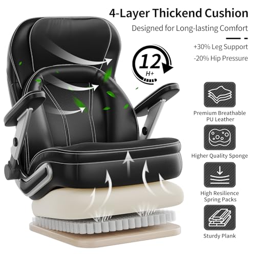 Image of Big and Tall Office Chair, Heavy Duty Desk Chair with 5D Arms, Adjustable Lumbar Support & Height, Tilt Function, PU Leather High Back Ergonomic Executive Computer Chair