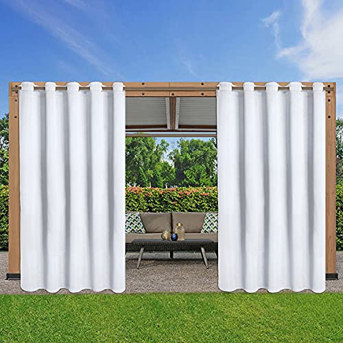 LORDTEX Waterproof Indoor/Outdoor Curtains for Patio - Thermal Insulated, Sun Blocking Blackout Curtains for Bedroom, Porch, Living Room, Pergola, Cabana, 70 x 95 inch, White, Set of 2 Panels