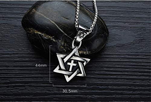 Blowin Silver Stainless Steel Jewish Charm Cross Star of David Pendant Necklace with 24 Inch Chain4