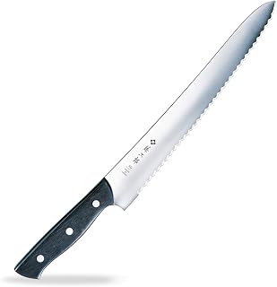 Tojiro Japanese Handmade Serrated Bread Knife, 10.6 Inch Forged Alloy Steel Blade, Laminated Wood Handle