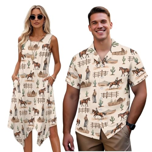 Trajes de verano a juego para parejas con vestidos con bolsillos