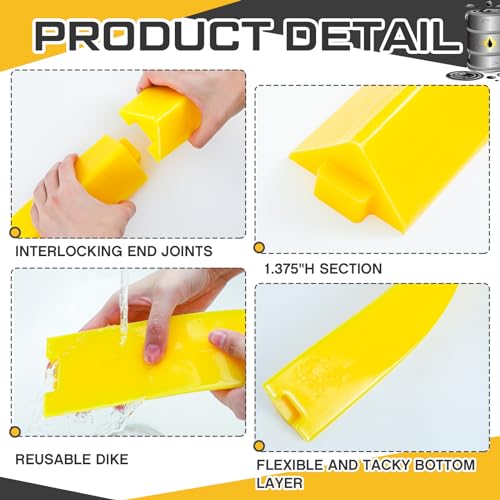 Image of Pushglossy Spill Barrier Dike Solid Liquid Blocker Door Blocker Dike Lab Spill Control Supplies, Composed of 2pcs 5ft Blockers, Yellow (10'L x 2.6 inchW x 1.5 inchH)