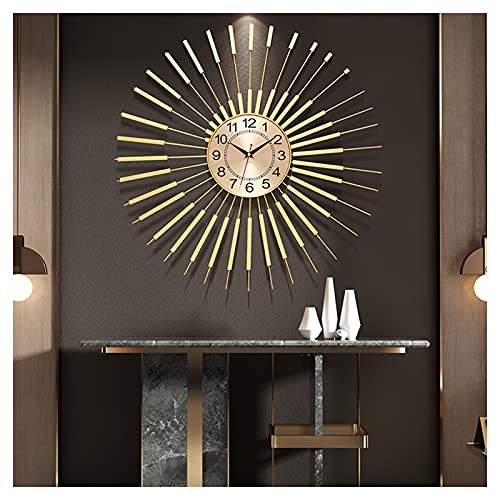 Horloge murale silencieuse pour chambre et grand salon sans bruit en métal doré 3D