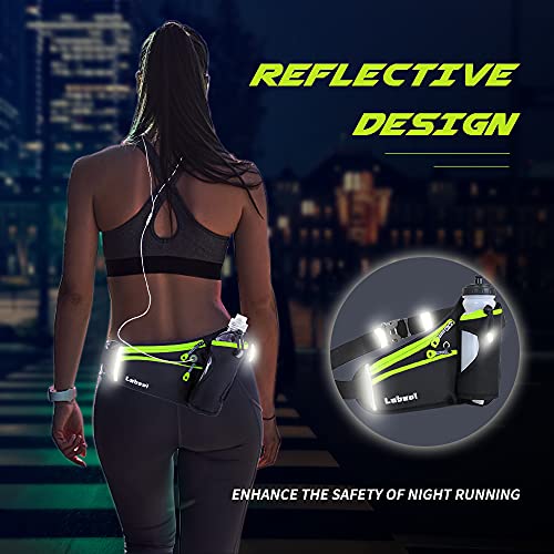 Labeol Running Belt With Water Bottles Adjustable 2 Zipper Pockets Running Waist Pack Hydration Bag For Men And Women Running Fanny Pack With Water Bottles For Running Hiking Climbing Jogging (Green) #TOP2