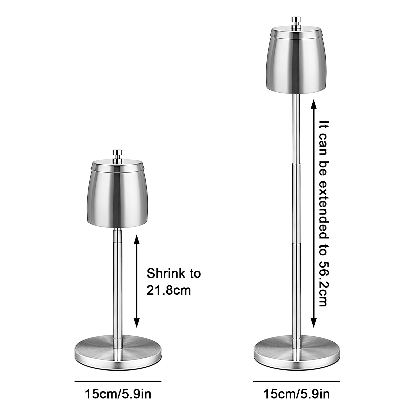 Cendrier sur pied réglable en acier inoxydable - Hauteur extensible de 22 à 56 cm - Cendrier d'extérieur sur pied pour l'extérieur - Cendrier avec couvercle - Pour l'extérieur et l'intérieur - Pour