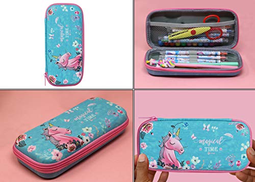 Image of Zest 4 Toyz Expandable Blue uNICORNPencil Case | Pencil Pouch for Girls & Students | Large Capacity Compass Box Pencil Case for School | Big Stationery Organizer Pen Bag with Mesh Pocket