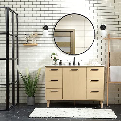 Clavie Bathroom Mirror, Black Round Mirror 24 X 24 Inch Modern Metal Frame Circle Mirror Wall Mounted Decorative Mirror For Bedroom Living Room Entryway #TOP5