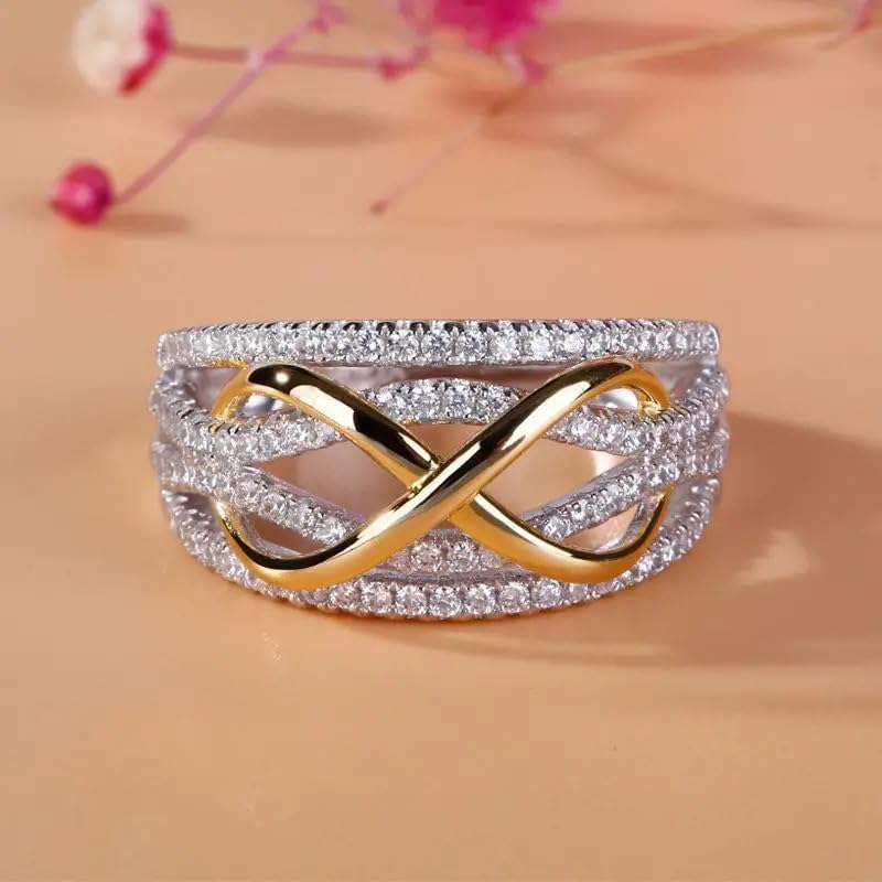 Figure 8 Infinity Ring for Women – Two Tone Gold Plated Openwork Design, Modern Statement Jewelry Gift for Her, Birthday & Anniversary Present for Wife, Best Friend or Sister image 3