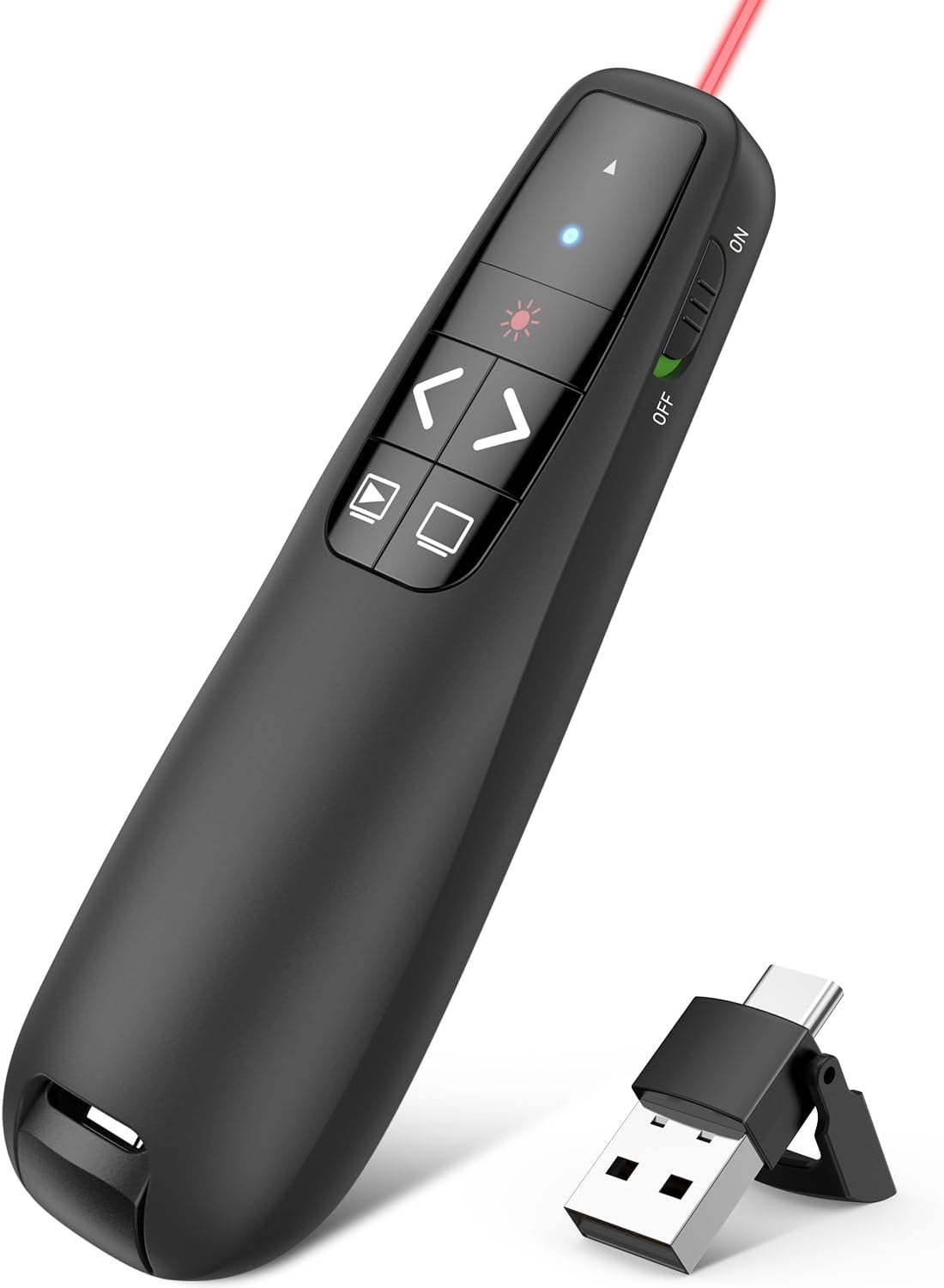Wireless Presenter Remote Presentation Clicker, 2 in 1 USB Type C Clicker for PowerPoint Presentations, Pointer Slide Advancer for Mac Laptop PC Computer Keynote