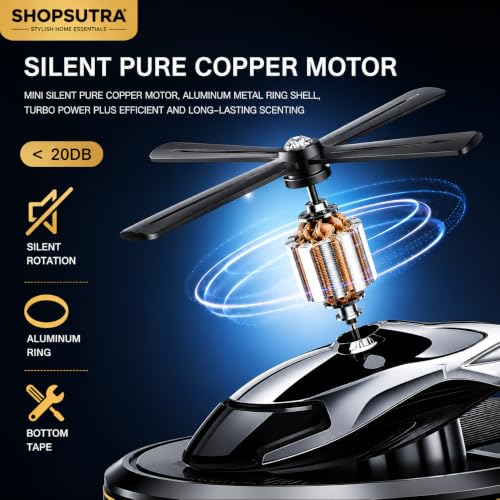Image of Solar Helicopter Car Perfume Diffuser with Wooden Insert and Aluminum Base (Gold Helicopter)