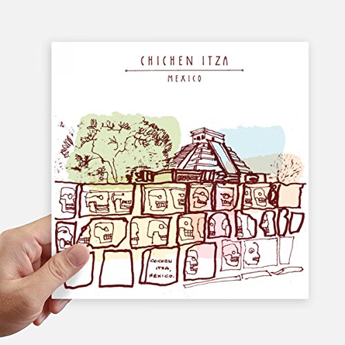Sticker Chichen Itza Mexique 20cm dessin multicolore carré haute visibilité