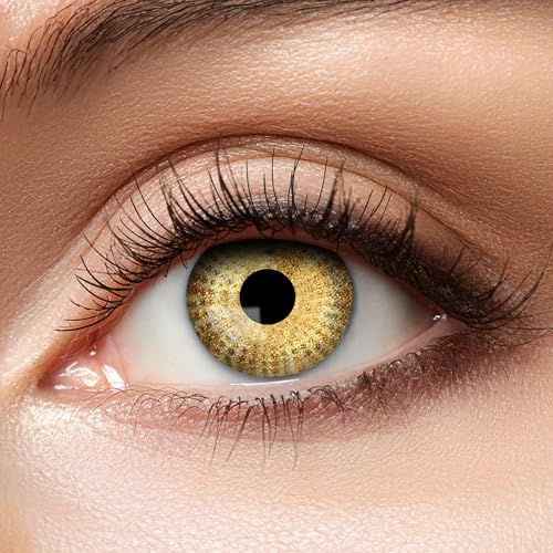 Zoelibat farbige Kontaktlinsen Gold ohne Stärke Golden Dots 1 Paar Linsen für 12 Monate weiche Monatslinsen für Halloween Karneval und Fasching