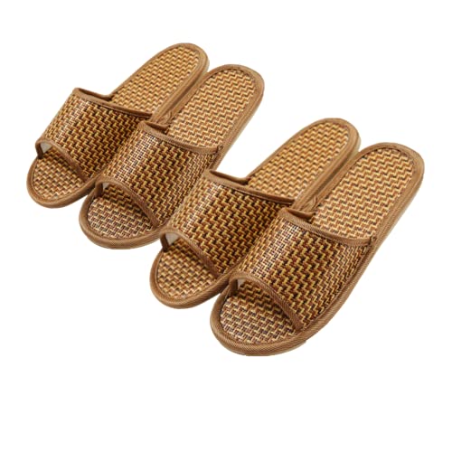 Rattan Grass Bamboo Slippers Flip Flop Slip on Bath Spa Slippers Sandal Indoor Lightweight Shoes for Men Women,2 Pairs