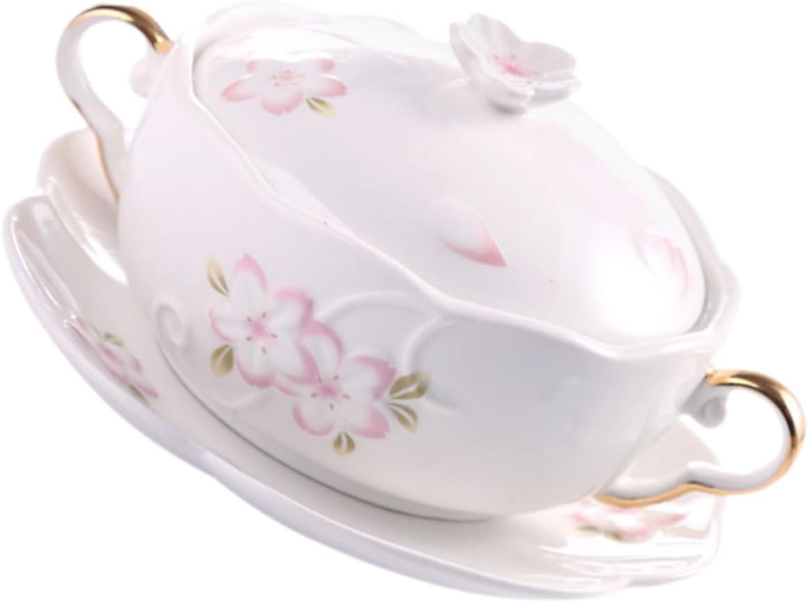 STOBAZA 1set Embossed Amphorae Bowl High-end Soup Bowl Double Handle Stew Pot Multi-function Baking Steamed Egg Dessert Storage