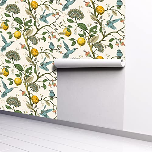 Blue Bird Self Adhesive Wallpaper Fresh Lemon Tree Peel and Stick Wallpaper Removable Waterproof Prepasted Wallpaper Wall Mural 17.7in x 9.8ft