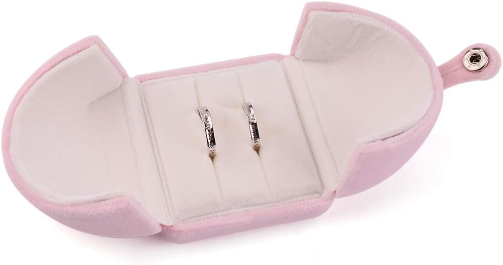 iSuperb Ring Boxes Pink Double Jewellery Box with Button Velvet Jewellery Organiser for Ring personalised Gift Packing Boxes Birthday Anniversary Wedding Valentine's Day