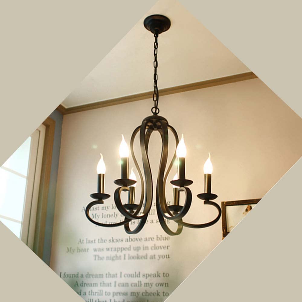 Retro Hanging Lamp Wohnzimmer Beleuchtung E14 * 6 Schmiedeeisen -Lampenkörper Verstellbares Höhenrestaurant Café Korridor Kronleuchter dekoratives Licht 62 cm, schwarz bequemes Jubiläum