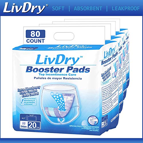 Incontinence Booster Pads By Livdry | Extra Absorbent Protection For Adults, Unisex | Disposable Comfortable Pad (80 Count, Regular Length) #TOP1