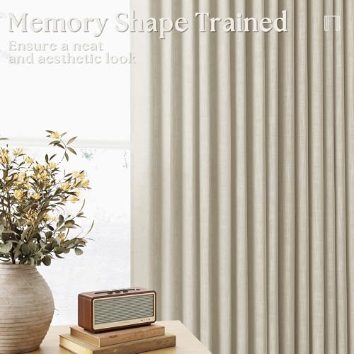 Image of TWODRAPES Pinch Pleated Extra Wide Curtain Panels 84 Inches Long 70 Wide Linen Curtain for Patio Sliding Glass Door Beige Hooks Rings Semi Sheer Privacy 84 Inch Length for Living Room 70x84 1 Panel