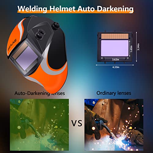 Welding Helmet, Welding Helmet Auto Darkening 3.62”×1.65” Large Viewing Shade Range Din5-9/9-13 For Arc/Mig/Tig Welding Grinding #TOP2