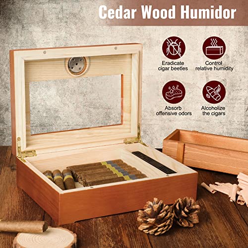 Humidor Cigar Box, Large Cigar Box For 20-30 Cigars, Cigar Humidors With Humidifier & Hygrometer, 20-30 Ct. Cedar Wood Desktop Cigar Humidor #TOP2