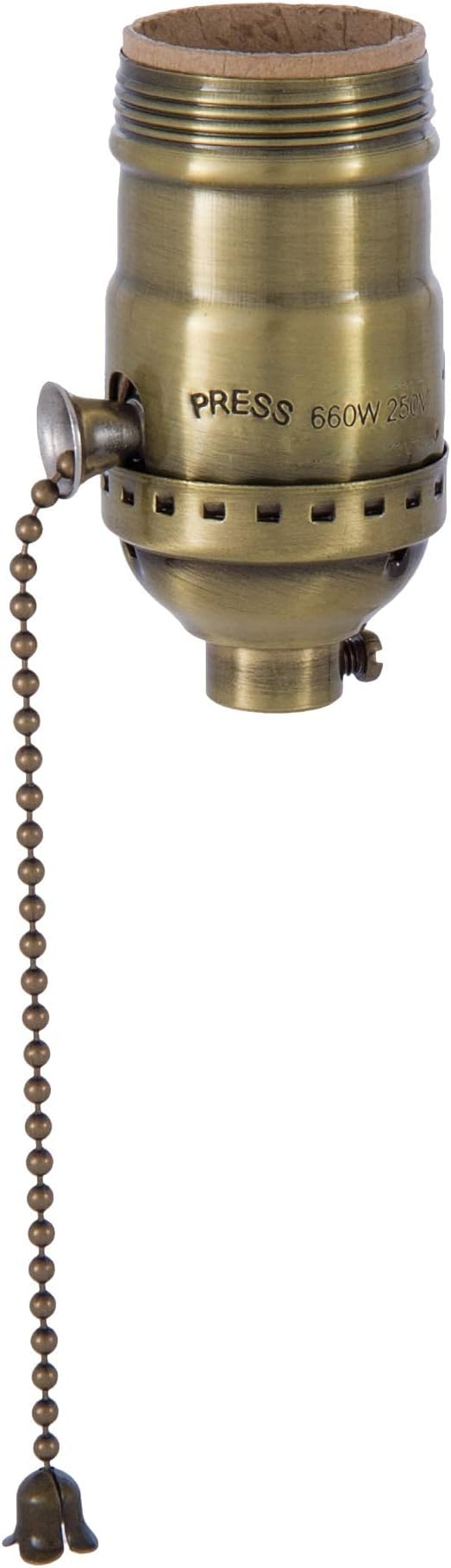 B&P Lamp Brass Pull Chain Socket, Bulb Holder, Lamp Holder, Antique Brass Finish, Pull Chain, On/Off Function, Uno Thread Shell