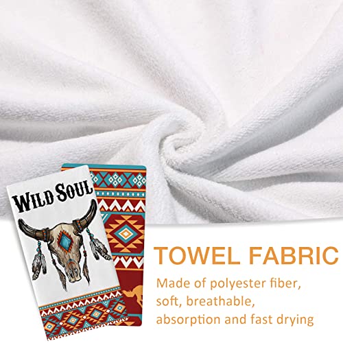 Seliem Aztec Southwest Geometric Kitchen Dish Towel Set Of 2, Wild Soul Western Cattle Skull Hand Towel Tribal Ethnic Drying Baking Cooking Cloth, Native American Home Kitchen Decor 18X26 Inches #TOP2