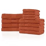 SUPERIOR 100% Ring-Spun Cotton, Bathroom, Ultra Absorbent, Super Soft, Attractive Border, Copper Eco-Friendly 12-Piece Towel Set