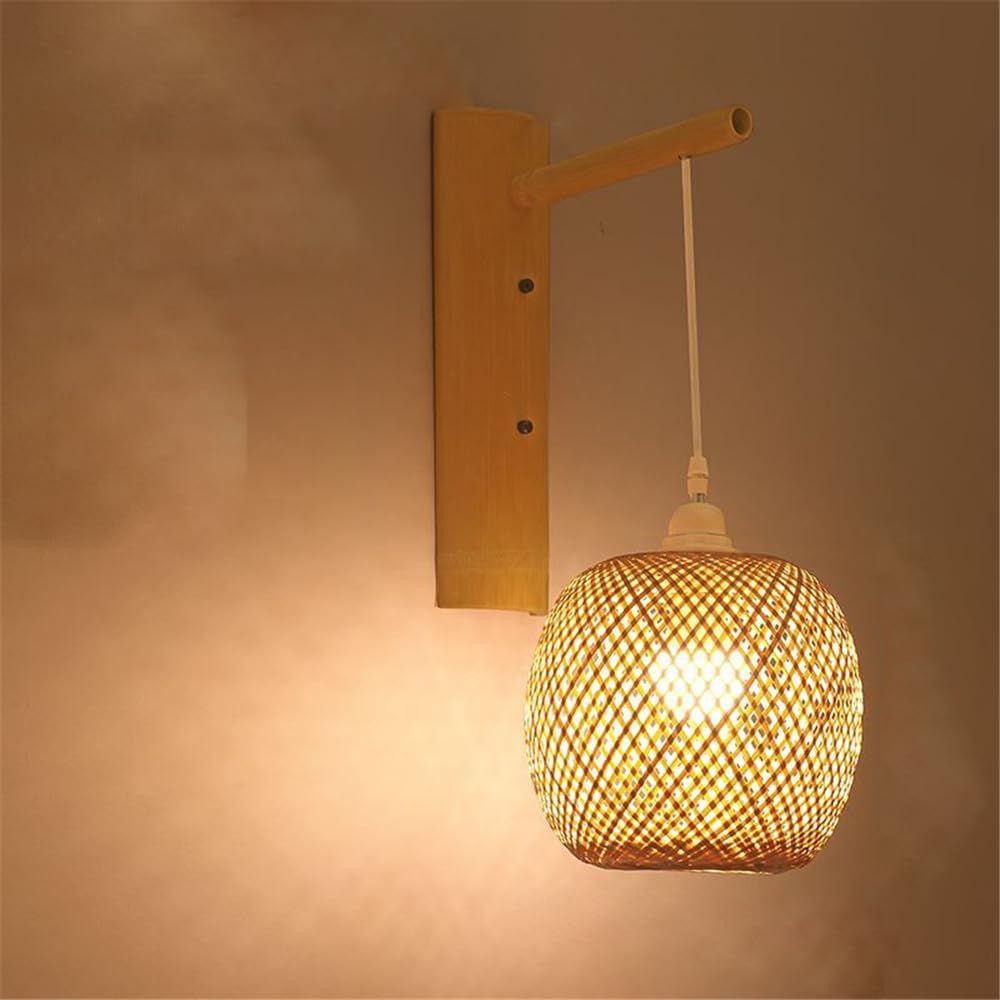 KXEcoLife Modern Weaving Bamboo Art Wall Lamp LED Retro Creative Study Bedroom Living Room Restaurant Cafe Teahouse Corridor Personality Light (Style 9)