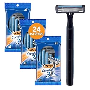 BIC Comfort 3 Disposable Razors, Long-Lasting 3-Blade Razors for Men, Perfect razors Designed for Smooth and Comfortable Shave, 24-Count