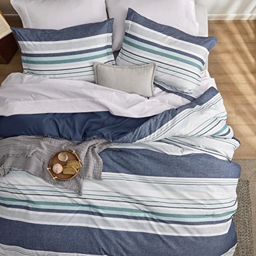 Bedsure Comforter Set Queen Size - Striped Bedding Comforter Set for Boys, 3 Pieces, 1 Soft Reversible Blue Comforter and 2 Pillow Shams - Image 4