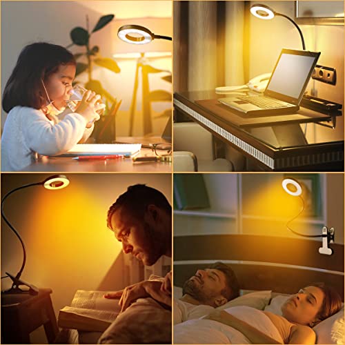 Clip On Light Eye Caring Reading Light, 1600K 23 Led Usb Desk Lamp With Flexible Gooseneck & Timer Setting 4/8/12/18H,5 Dimmable Levels Clamp Ring Lamp For Reading In Bed/Artwork/Bedside #TOP6
