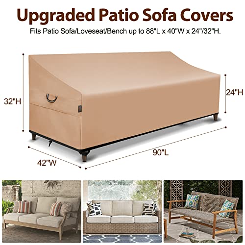 Qh.home Outdoor Patio Couch Cover Waterproof 900D Heavy Duty Strong Tear Resistance, 3-4 Seater Outdoor Bench Sofa Cover Uv Resistant Fade, Lawn Patio Furniture Covers With Air Vent 90"W X 42"D X 32"H #TOP2