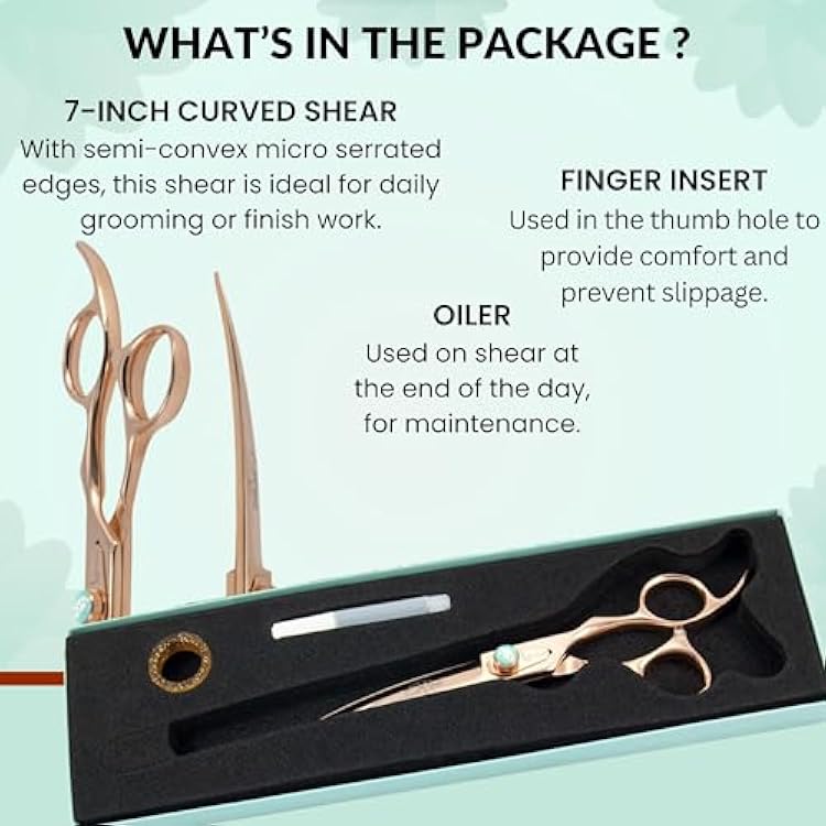 Kenchii Rose Dog Grooming Scissors, 7 Inch Curved Shears, Dog Scissors for Grooming, Ergonomic Design for Comfort and Precision, Heavy Duty, Durable and Sharp