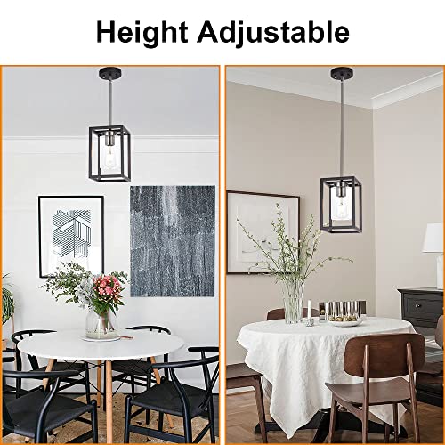 Image of Single 1 Light Black and Brushed Nickel Modern Glass Pendant Light Industrial Modern Metal Chandelier with Clear Glass Shade for Dining Room Kitchen Island Foyer Cafe