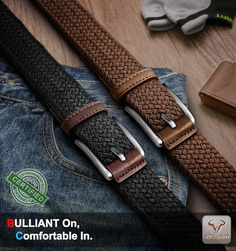 Image of BULLIANT Belt for Men 2Pack,Mens Gift Stretch Braided Web Belt Elastic for Casual Golf Jeans,1 3 /8 inch