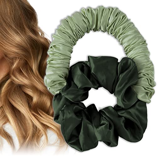 ANCIRS Heatless Curls Curling Headband for Girls, Sleepytime Ponytail Overnight Hair Curler for Long Hair, No Heat Nighttime Lazy Scrunchie Hair Rollers Hairdresser Hair Band for Women- Matcha Green