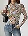 Zeagoo Mesh Long Sleeve for Women Floral Sheer Mockneck Going Out Tops Fashion Fall Print Outfits L