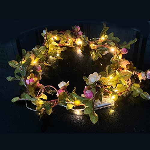 Koishu Artificial Rose Flower Vine String Lights,20Led 2 Meter Battery Operated Rose Flowers Garland Fairy Vine String Lights For Valentine's, Wedding Birthday Garden Party Festival Indoor Decor #TOP7