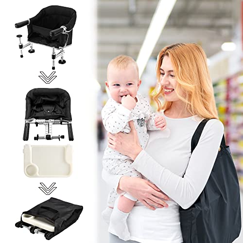 Image of Hook on Chair with Removable Dining Tray, Portable Clip on High Chair Use at Most Tables, Table Attached high Chair with Carry Bag, Fast Table Chair Travel Feeding Seat for Baby & Toddlers (Brown)