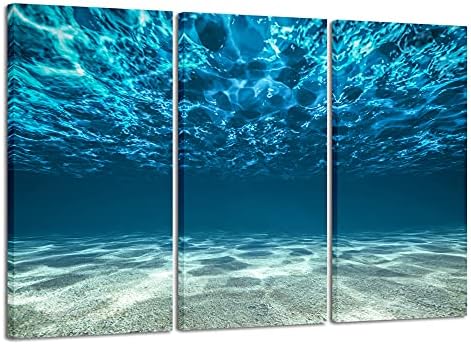 Wieco Art Blue Large Sea Ocean Bottom Canvas Prints Wall Art for Living Room Bedroom Home Decorations Modern Beach Theme Seascape Landscape Giclee Artwork