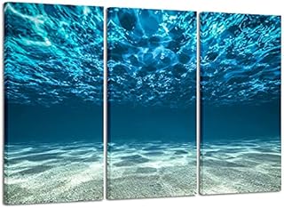 Wieco Art Blue Large Sea Ocean Bottom Canvas Prints Wall Art for Living Room Bedroom Home Decorations Modern Beach Theme Seascape Landscape Giclee Artwork