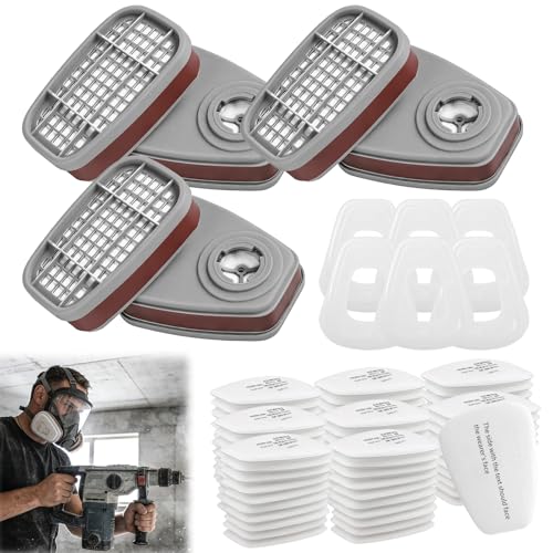 SZYBH 6001 Filtres pour Respirateur, Lot de 80 Cotons Filtrants + 6 Cartouches et 6 Capuchons, contre Vapeurs Organiques, Compatible 6200 6502 6800 7501 7502,...