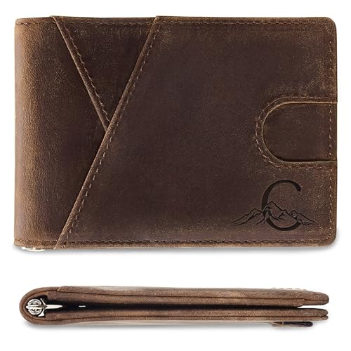 Janhavi Men's Wallet Slim Genuine Leather with Money Clip,RFID Blocking Wallet for Men,Personalized Initials Front Pocket Wallets,Minimalist Credit Card Holder,Gifts for Men Husband Father(Initial C)