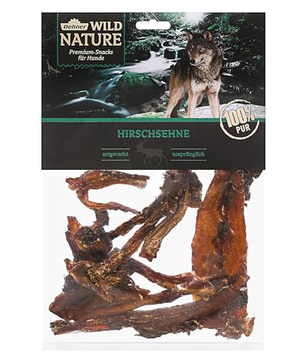 Dehner Wild Nature Hundesnack, Leckerli 100 % natürlich, Kausnack für ausgewachsene / sensible Hunde, Barf geeignet, Hirschsehne, 200 g