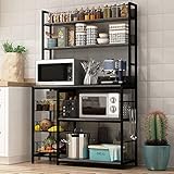 Chnnmbrn Kitchen Bakers Rack with Baskets,Free Standing Shelf,5-Tier Kitchen Utility Storage Shelf with Hooks, Microwave Oven Stand Rack Grey
