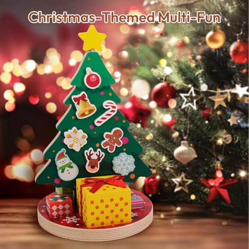 Image of Woodtoe Magnetic Christmas Tree Toy for Toddlers, Montessori Toys for 3 4 5 6 Year Old, Wooden Color Sorting & Stacking Toys, Fine Motor Skills Sensory Toys, Christmas Decorations STEM Gifts for Kids