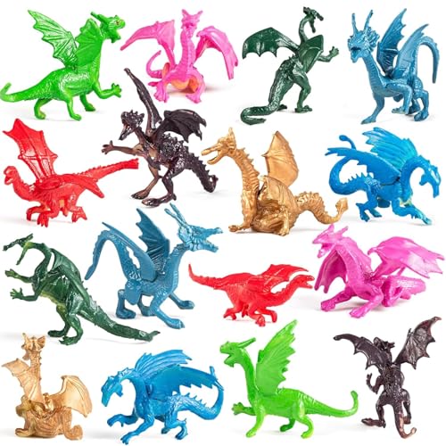Bedwina Mini Drachen Kinder Spielzeug – 36 Stück 5,1 cm Große Kunststoff Drachen Figuren Designs – Drachenfiguren Kinderspielzeug, Dekoration, Cupcake-Topper, Piñatas